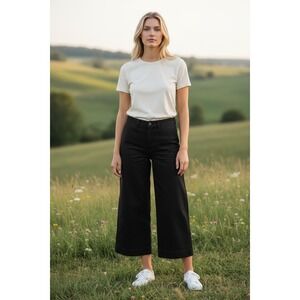 Madewell Womens Cropped‎ Wide Leg Pants High Waist Casual Trousers Black